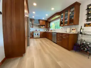 Finished kitchen view from left side facing kitchen.